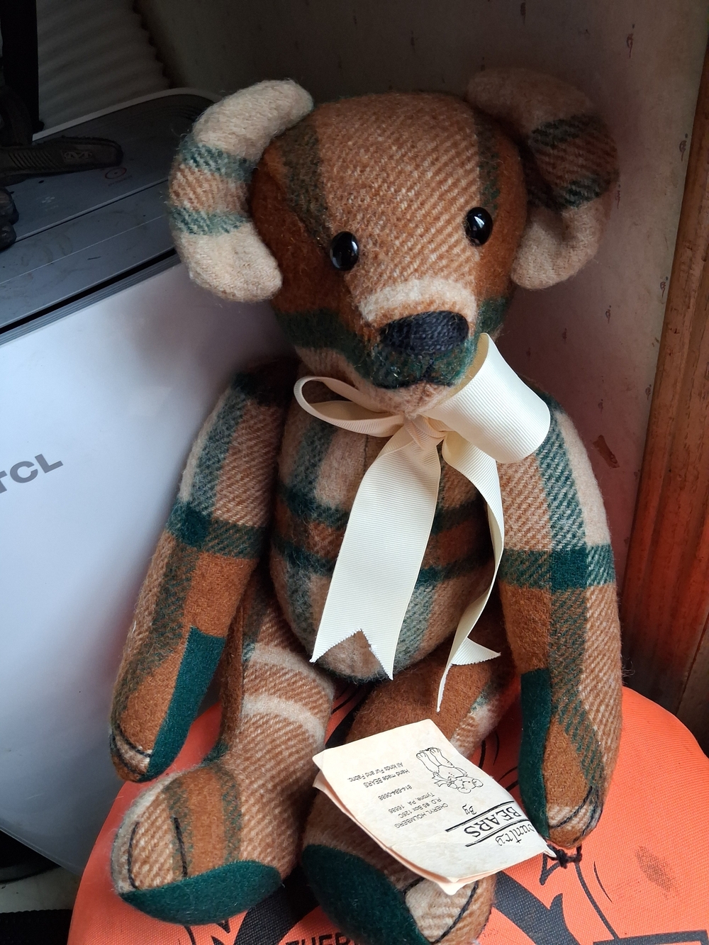 Classic Plaid Plush Bear with Ribbon - Brown/Green